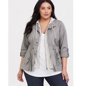 Torrid Size 4X Twill Jersey Anorak Jacket Sage Green
